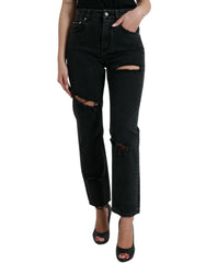 Dolce & Gabbana Black Cotton High Waist Tattered Denim Jeans - IT40|S - Jeans