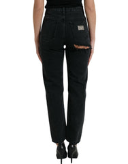 Dolce & Gabbana Black Cotton High Waist Tattered Denim Jeans - IT40|S - Jeans