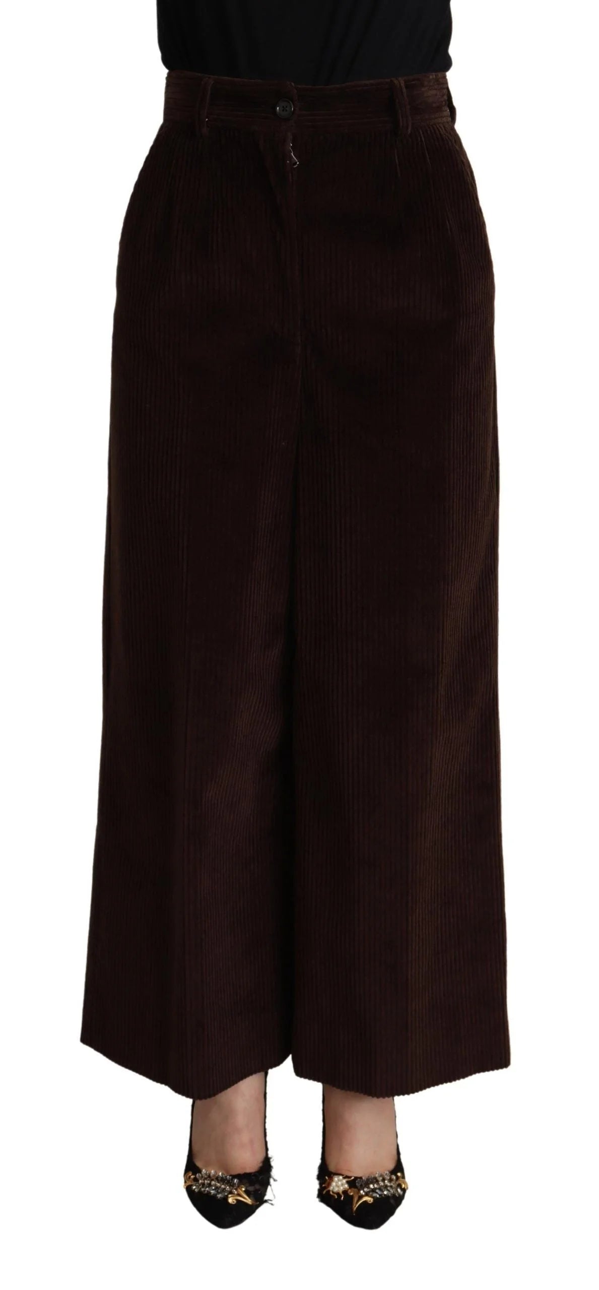 Dolce & Gabbana Black Cotton High Waist Trouser Wide Leg Pants - IT40|S - Trousers