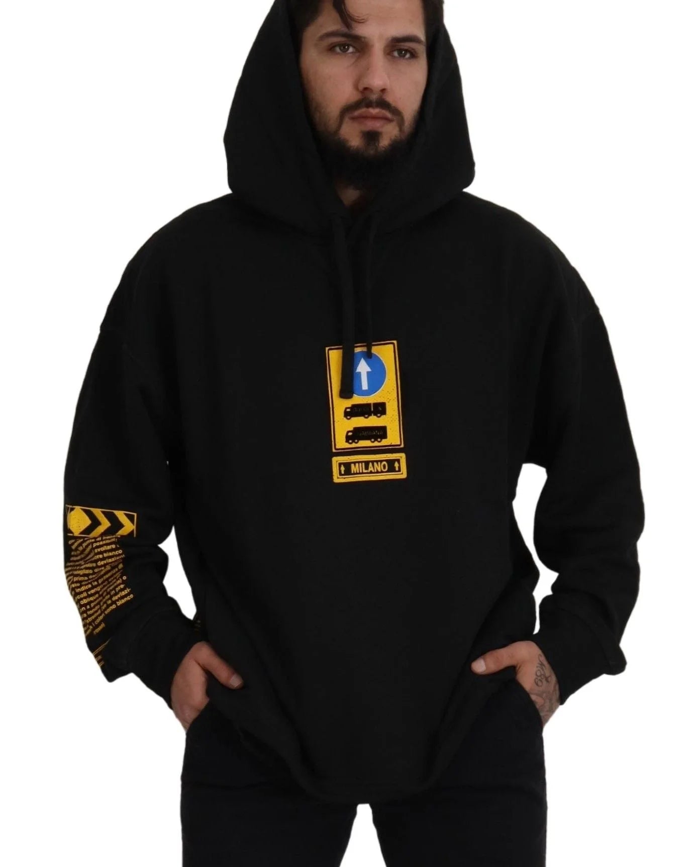 Dolce & Gabbana Black Cotton Hooded DG Shield Pullover Sweater - Hoodies