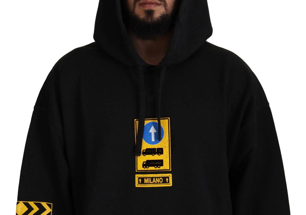 Dolce & Gabbana Black Cotton Hooded DG Shield Pullover Sweater - Hoodies