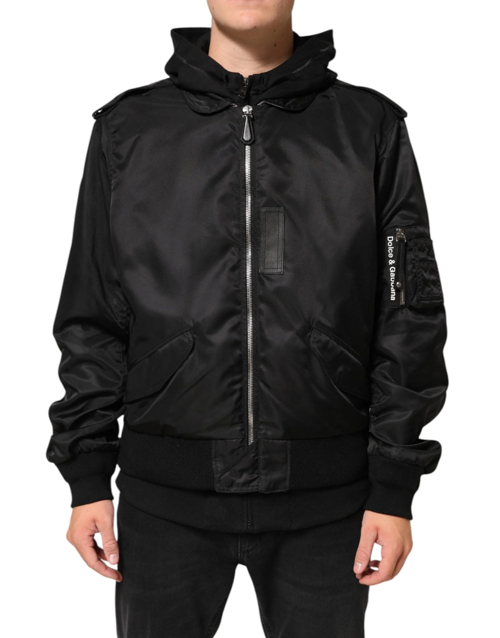 Dolce & Gabbana Black Cotton Hooded Full Zip Bomber Jacket - IT52 | XL - Bomber Jackets