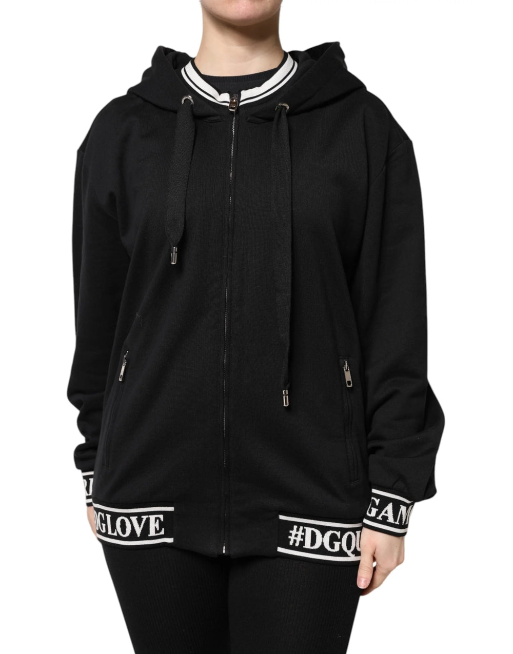 Dolce & Gabbana Black Cotton Hooded Full Zip Sweatshirt Sweater - IT40|S - Hoodies