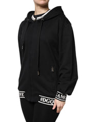 Dolce & Gabbana Black Cotton Hooded Full Zip Sweatshirt Sweater - IT40|S - Hoodies
