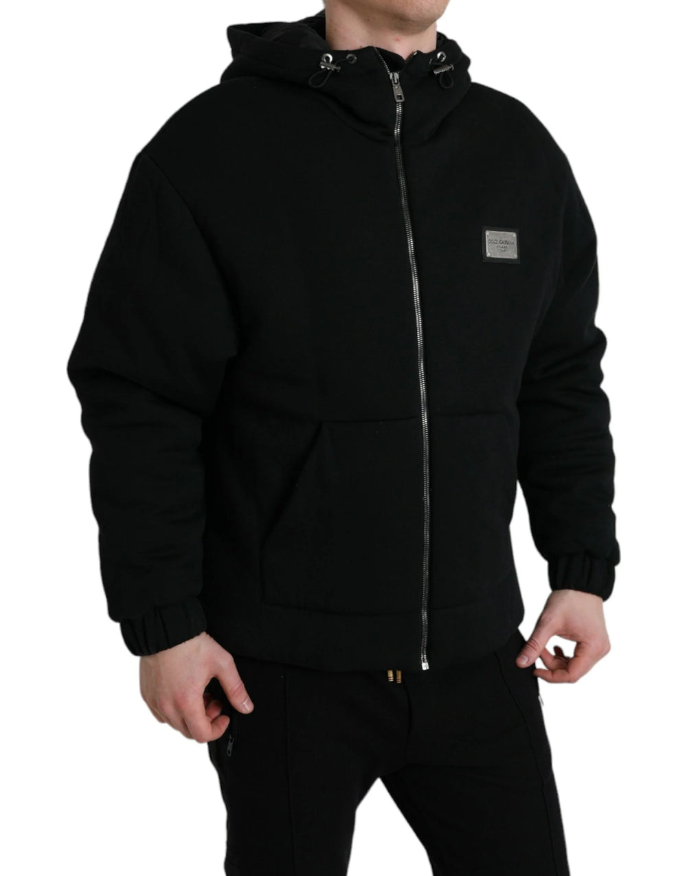 Dolce & Gabbana Black Cotton Hooded Logo Bomber Jacket - IT48 | M - Bomber Jackets