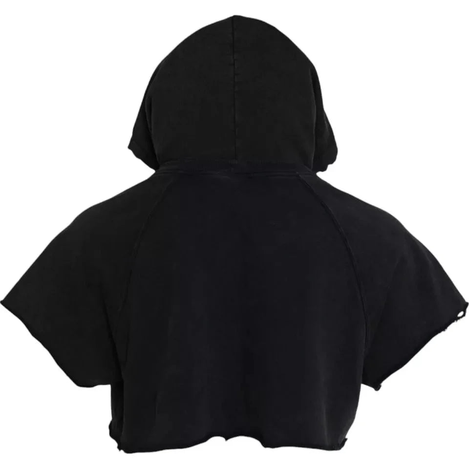 Dolce & Gabbana Black Cotton Hooded Short Sleeves Cropped T-shirt - IT48 | M - Hoodies