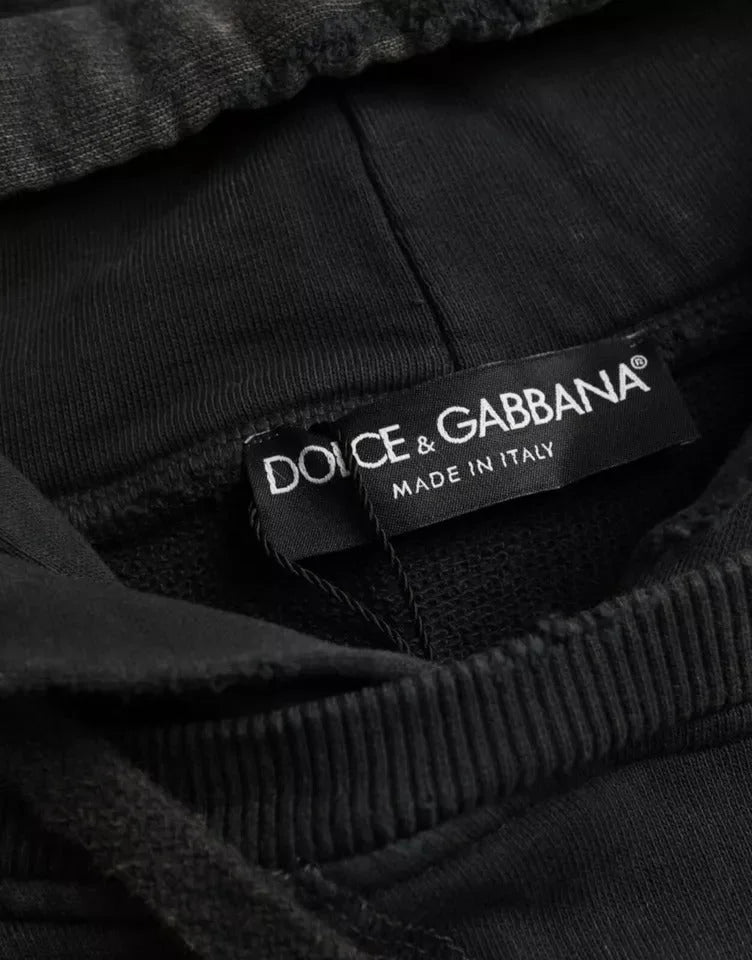 Dolce & Gabbana Black Cotton Hooded Short Sleeves Cropped T-shirt - IT48 | M - Hoodies