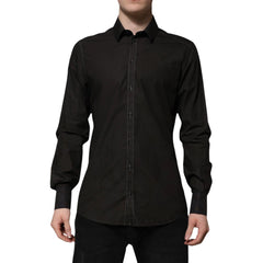 Dolce & Gabbana Black Cotton Jacquard GOLD Collar Dress Shirt - IT41 | L - Shirts