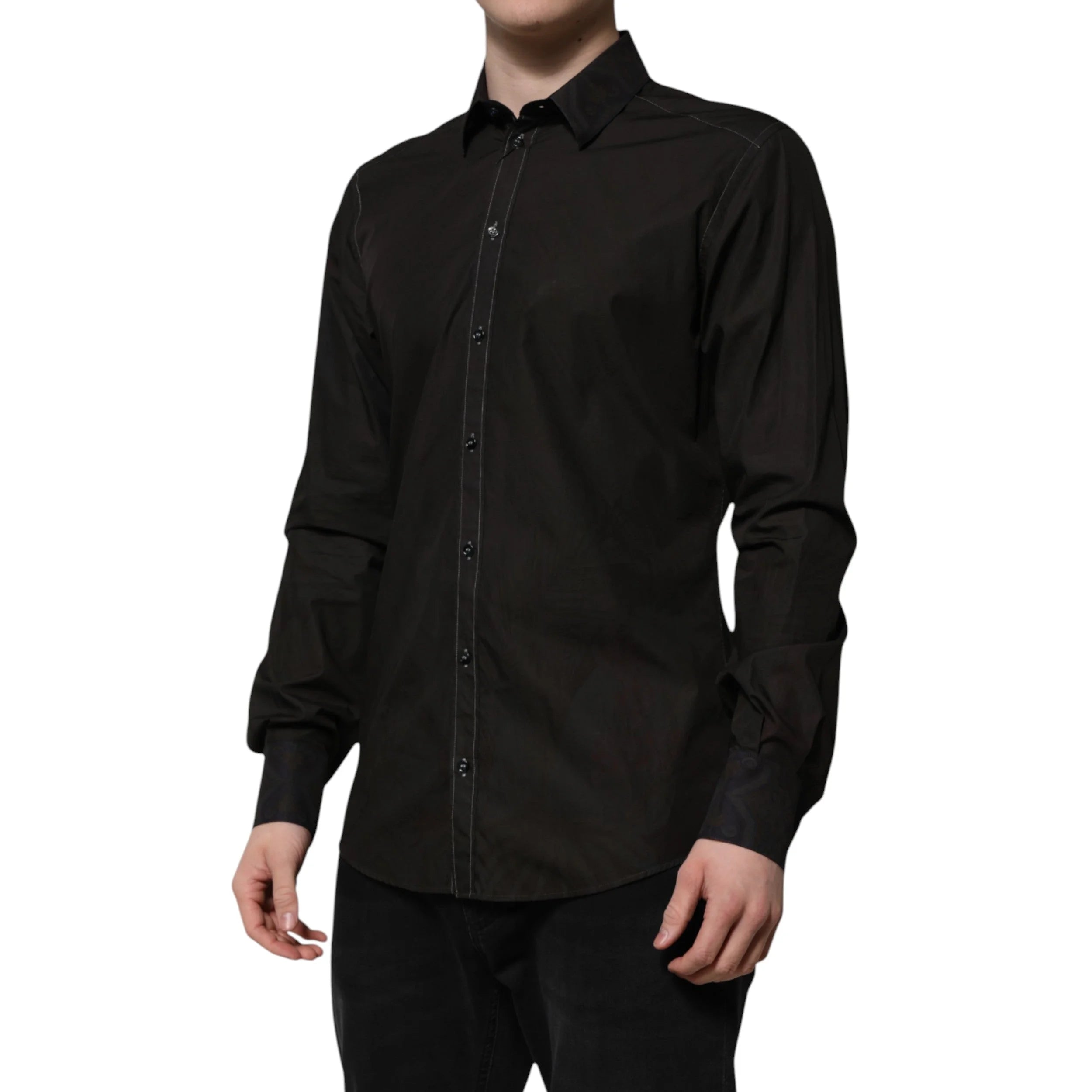 Dolce & Gabbana Black Cotton Jacquard GOLD Collar Dress Shirt - IT41 | L - Shirts