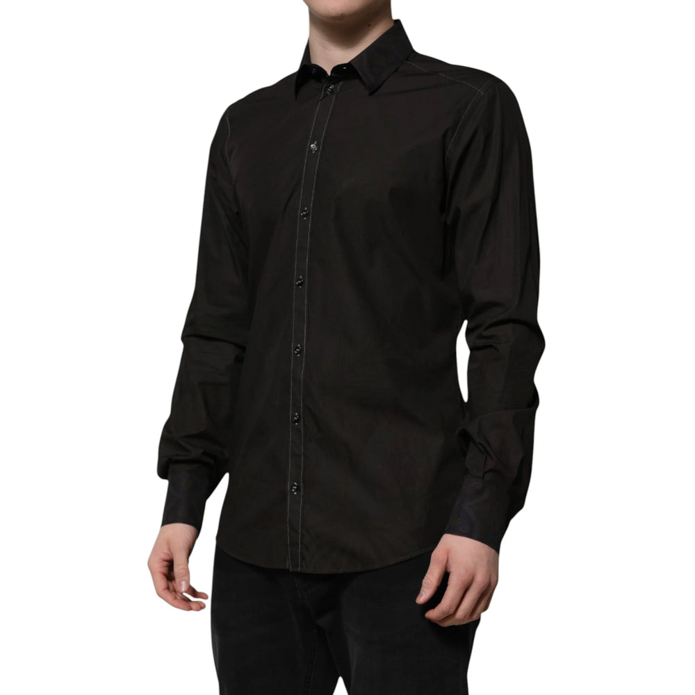 Dolce & Gabbana Black Cotton Jacquard GOLD Collar Dress Shirt - IT41 | L - Shirts