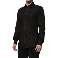 Dolce & Gabbana Black Cotton Jacquard GOLD Collar Dress Shirt - IT41 | L - Shirts
