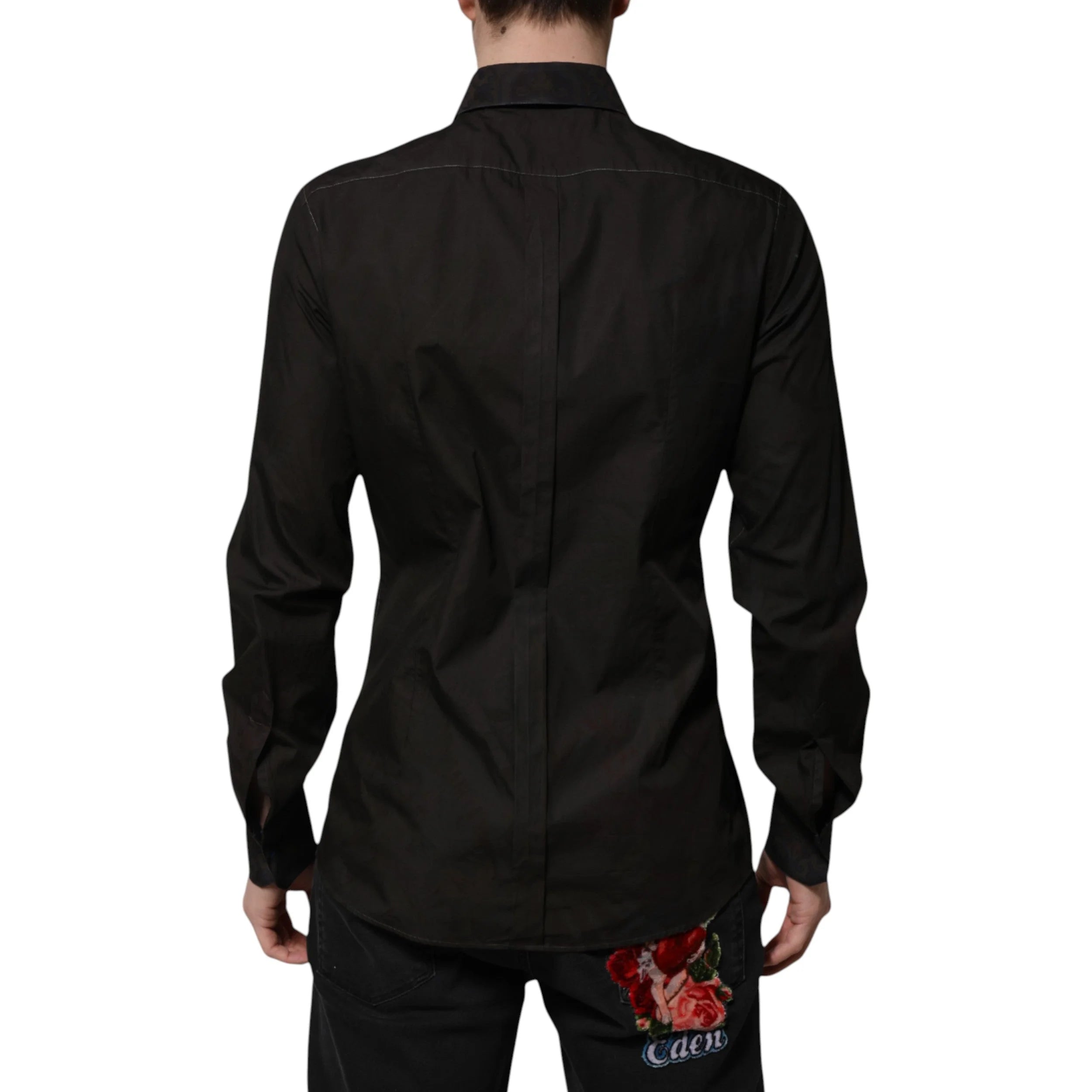 Dolce & Gabbana Black Cotton Jacquard GOLD Collar Dress Shirt - IT41 | L - Shirts