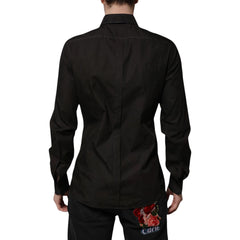 Dolce & Gabbana Black Cotton Jacquard GOLD Collar Dress Shirt - IT41 | L - Shirts