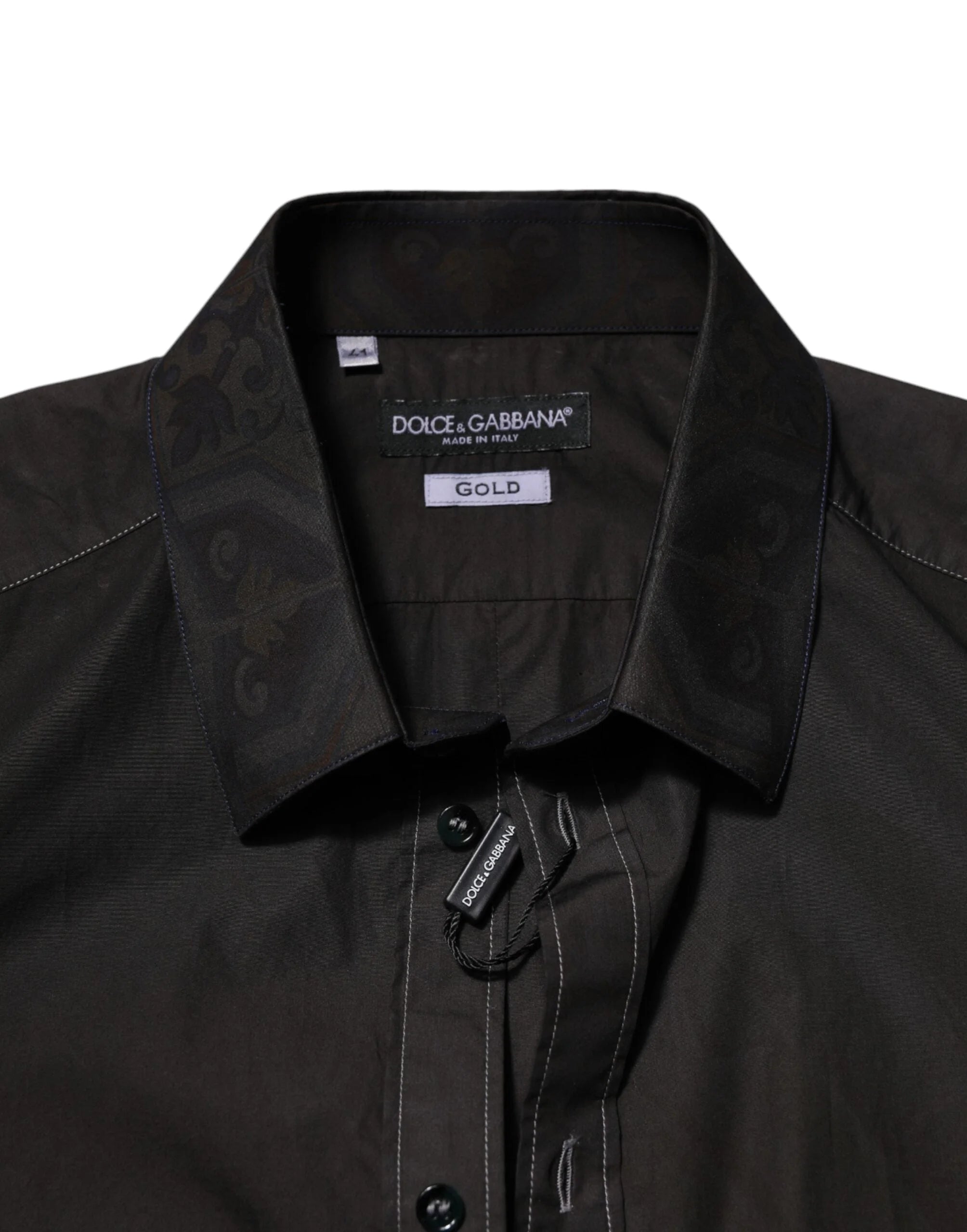 Dolce & Gabbana Black Cotton Jacquard GOLD Collar Dress Shirt - IT41 | L - Shirts