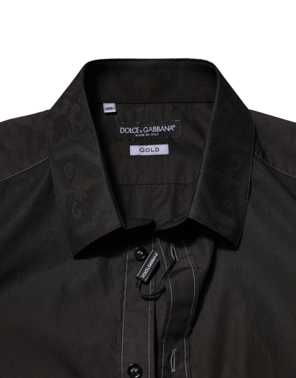 Dolce & Gabbana Black Cotton Jacquard GOLD Collar Dress Shirt - IT41 | L - Shirts