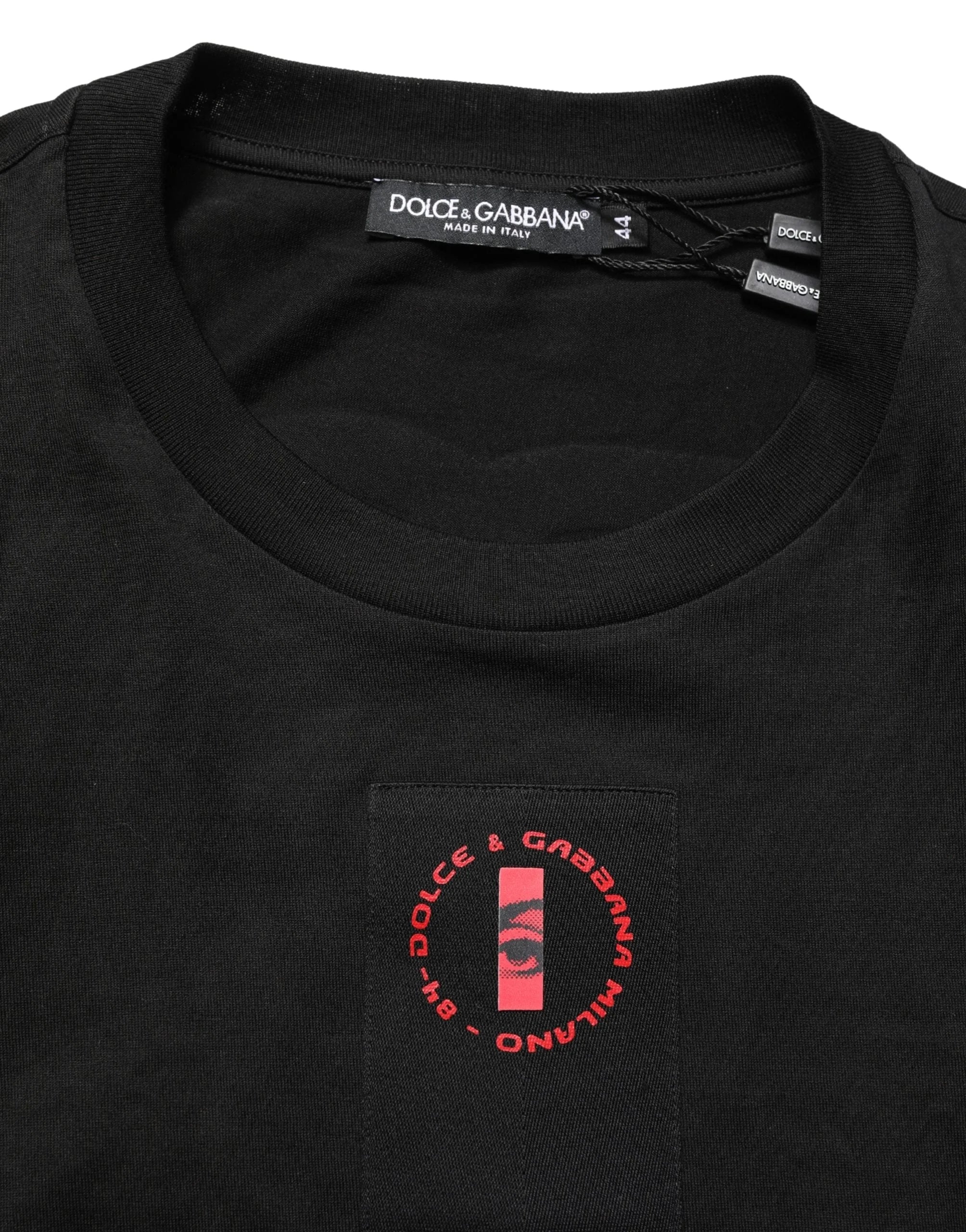 Dolce & Gabbana Black Cotton Jersey Logo Patch Crew Neck T-shirt - IT44 | XS