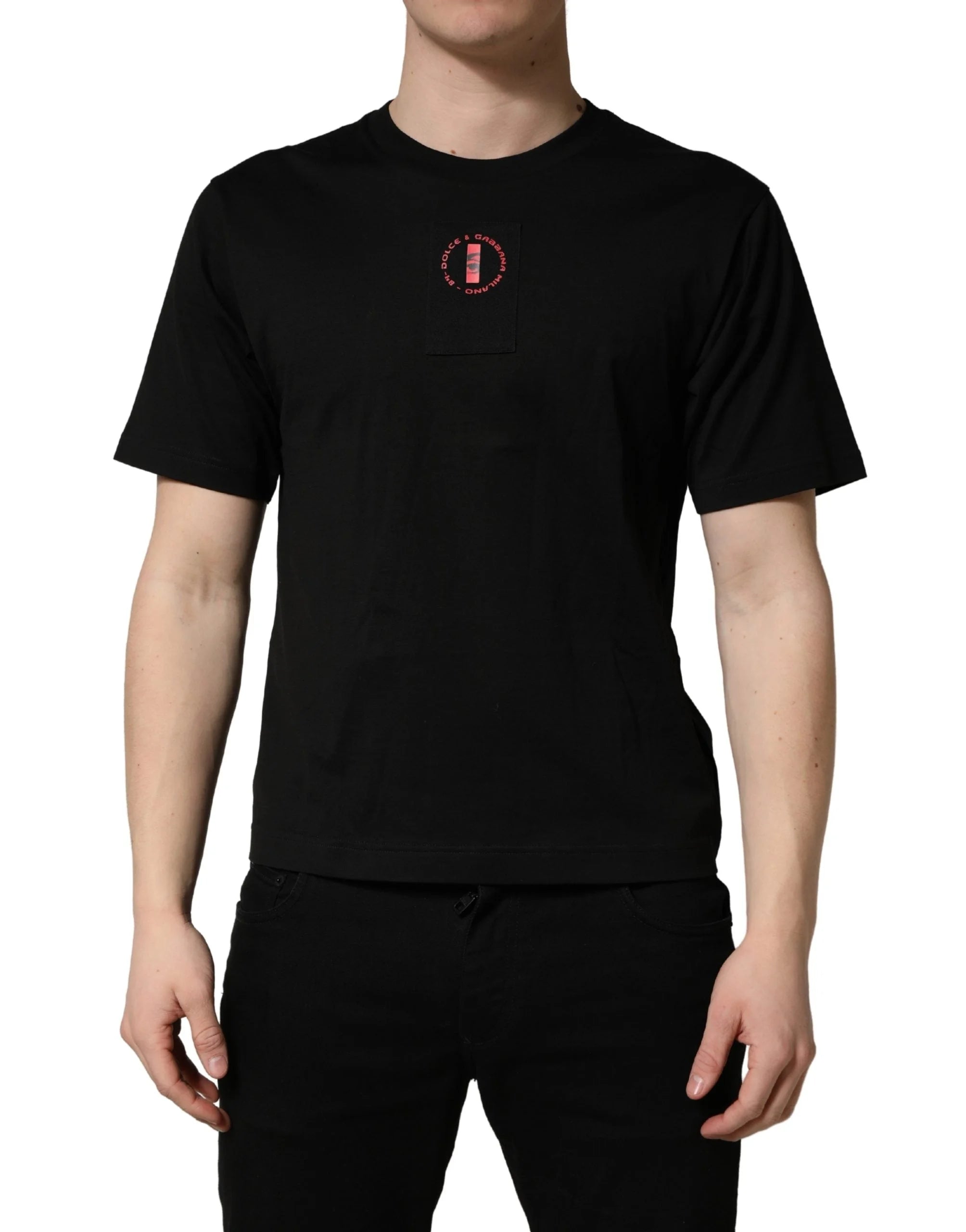 Dolce & Gabbana Black Cotton Jersey Logo Patch Crew Neck T-shirt - IT44 | XS
