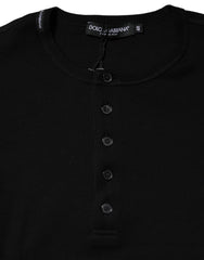 Dolce & Gabbana Black Cotton Knit Crew Neck Henley T-shirt - IT48 | M - T-Shirts