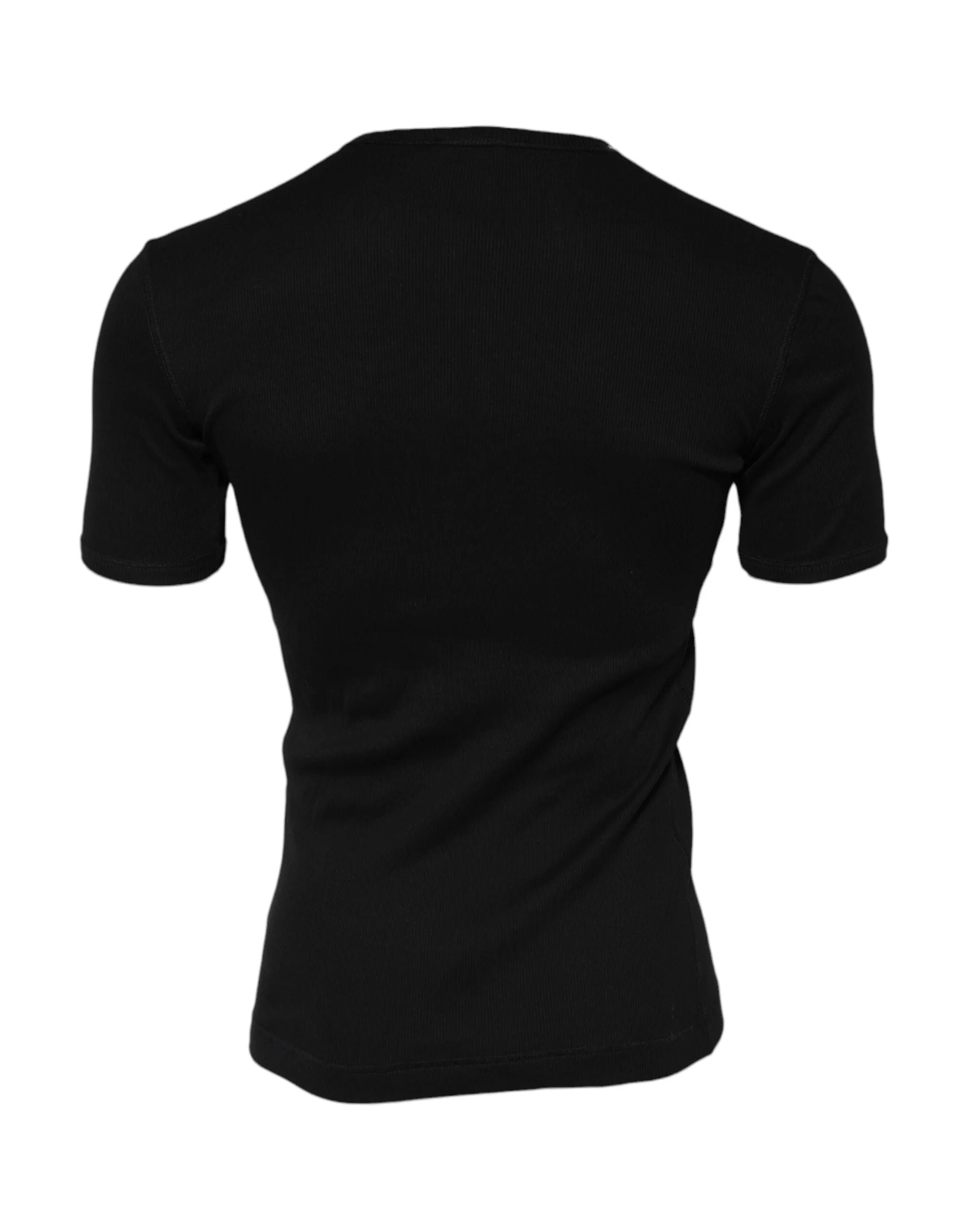 Dolce & Gabbana Black Cotton Knit Crew Neck Henley T-shirt - IT48 | M - T-Shirts