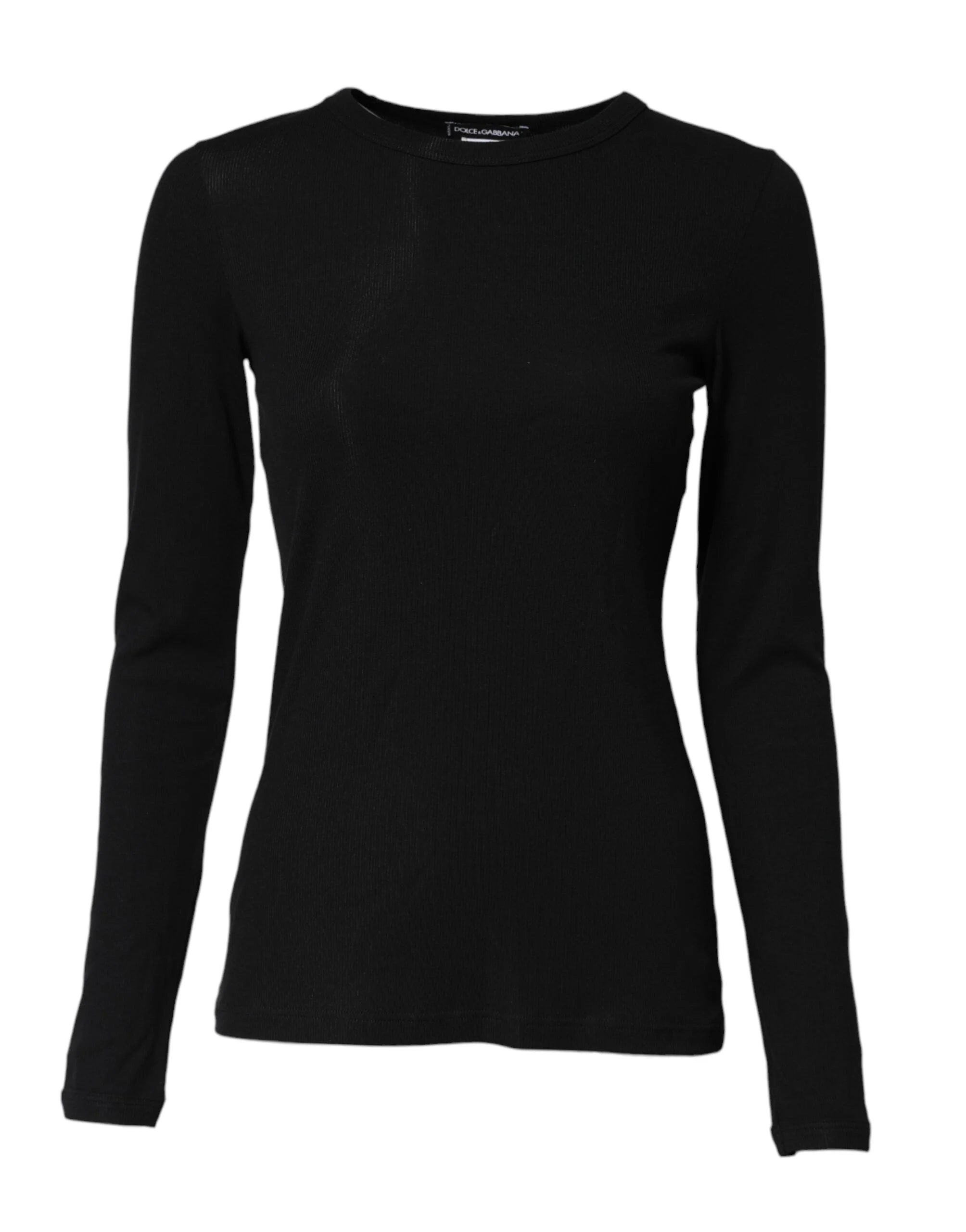 Dolce & Gabbana Black Cotton Knit Round Neck Long Sleeves T-shirt - IT2 | S - T-Shirts