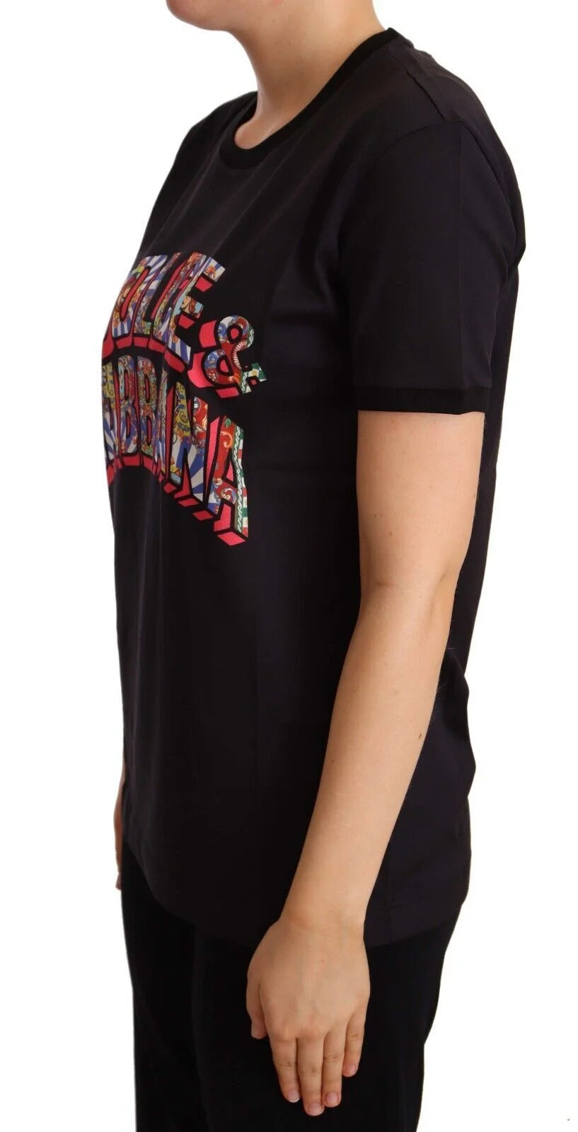 Dolce & Gabbana Black Cotton Large Print Top Crewneck T-shirt - IT44|L - T-Shirts