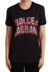 Dolce & Gabbana Black Cotton Large Print Top Crewneck T-shirt - IT44|L - T-Shirts