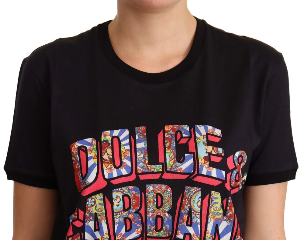 Dolce & Gabbana Black Cotton Large Print Top Crewneck T-shirt - IT44|L - T-Shirts