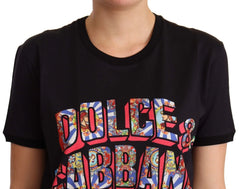 Dolce & Gabbana Black Cotton Large Print Top Crewneck T-shirt - IT44|L - T-Shirts