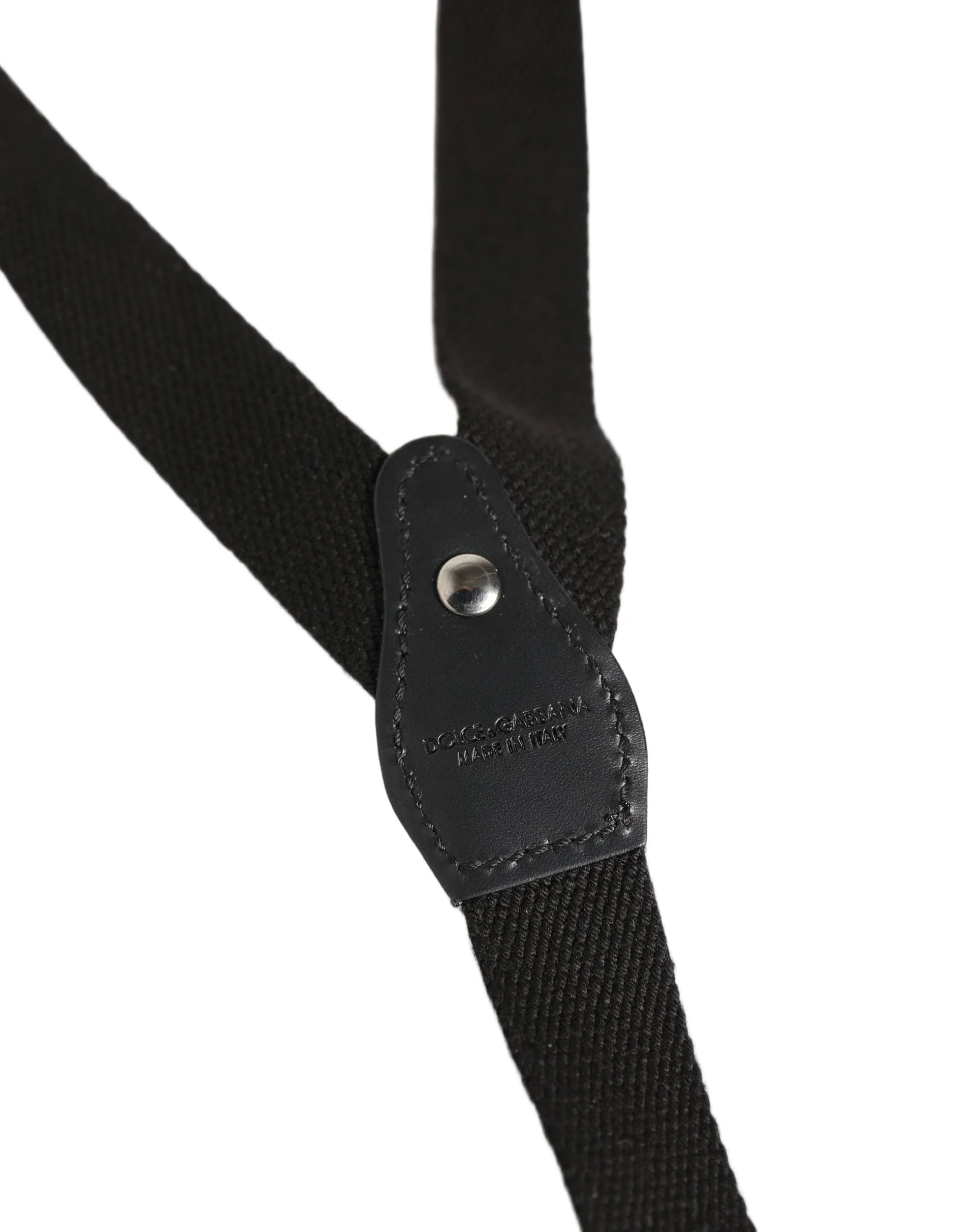 Dolce & Gabbana Black Cotton Leather Elastic Y-back Metal Clips Suspender