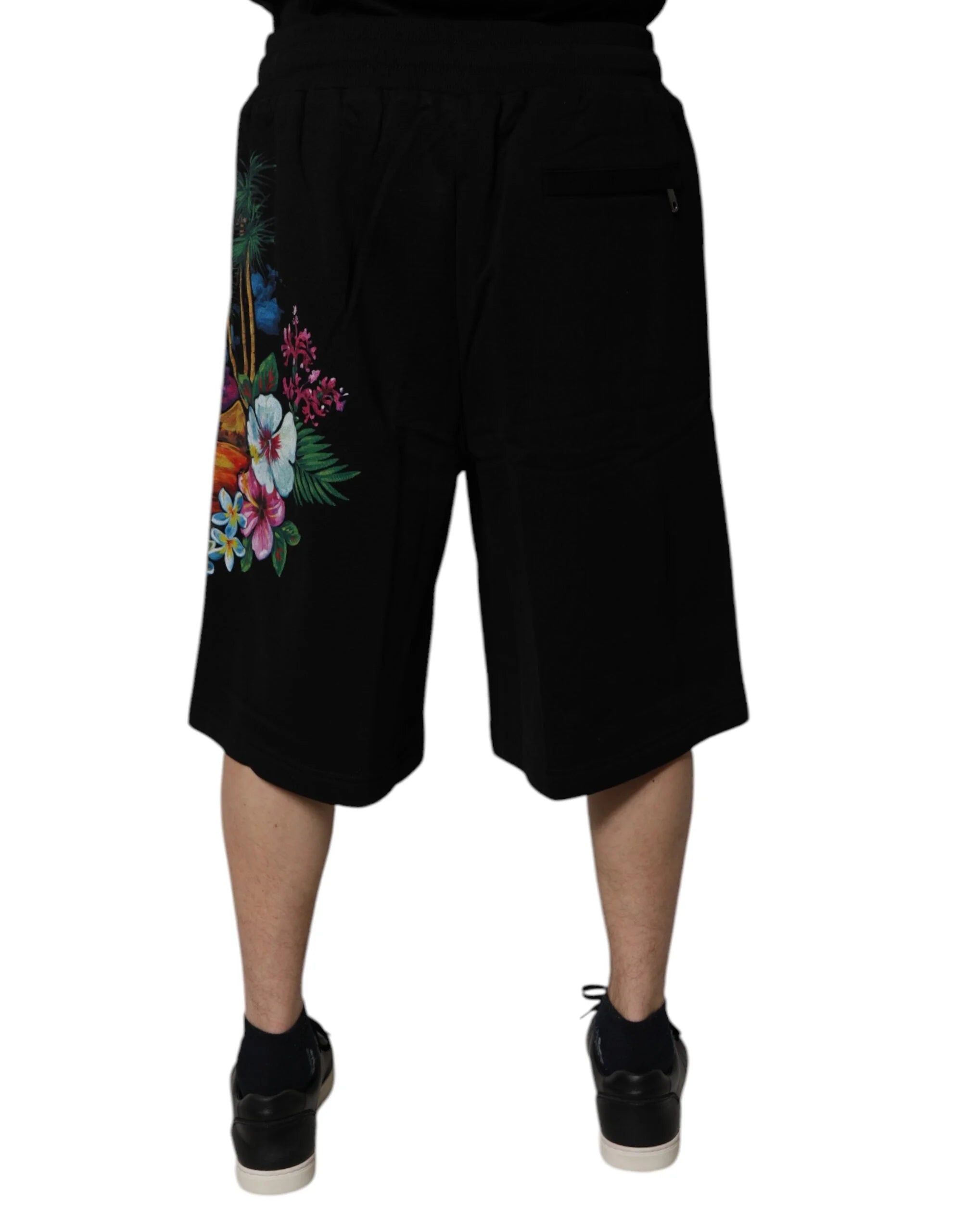 Dolce & Gabbana Black Cotton Logo Floral Print Bermuda Shorts - Bermudas