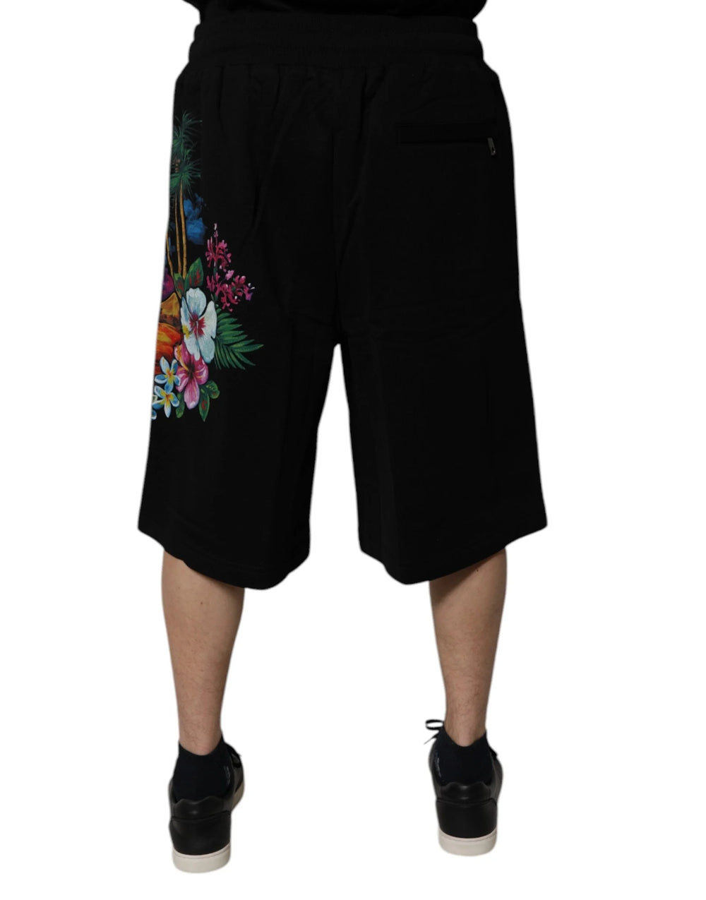 Dolce & Gabbana Black Cotton Logo Floral Print Bermuda Shorts - Bermudas