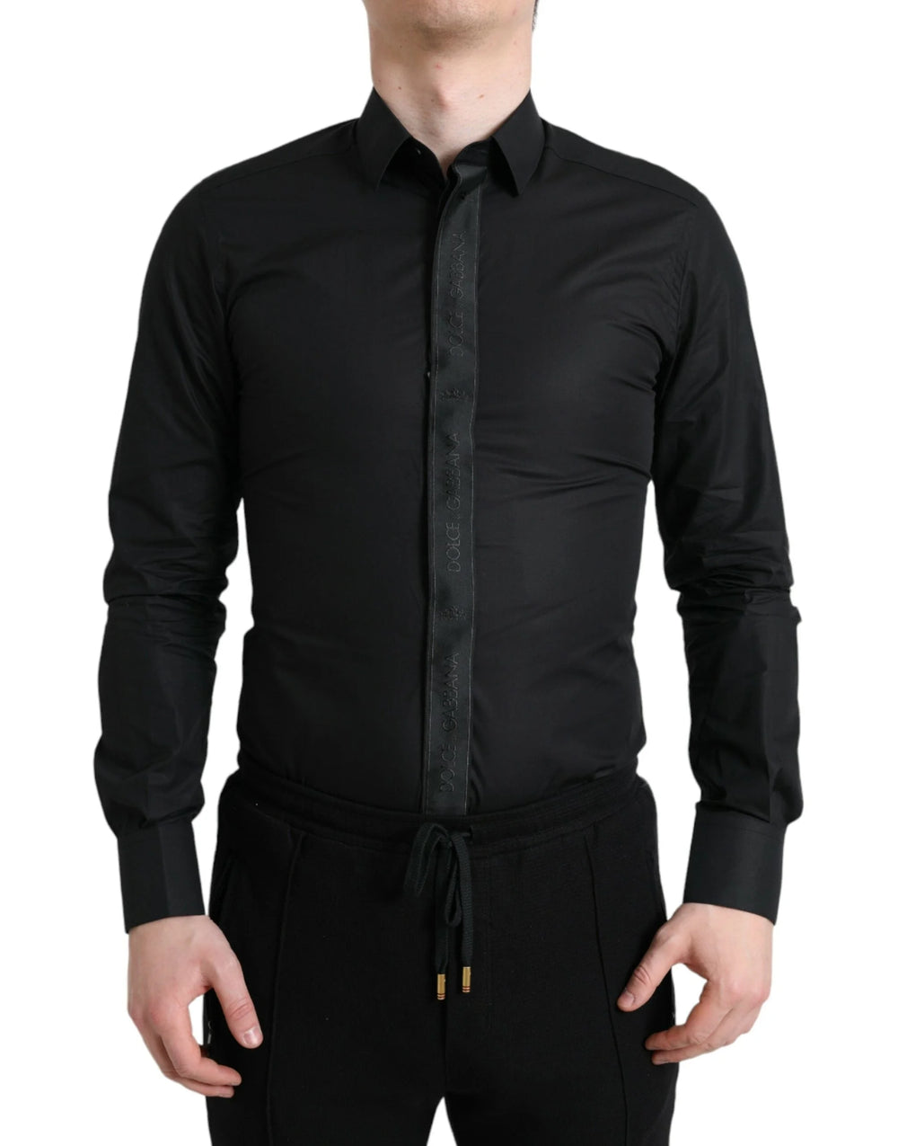 Dolce & Gabbana Black Cotton Logo Formal GOLD Dress Shirt - Shirts