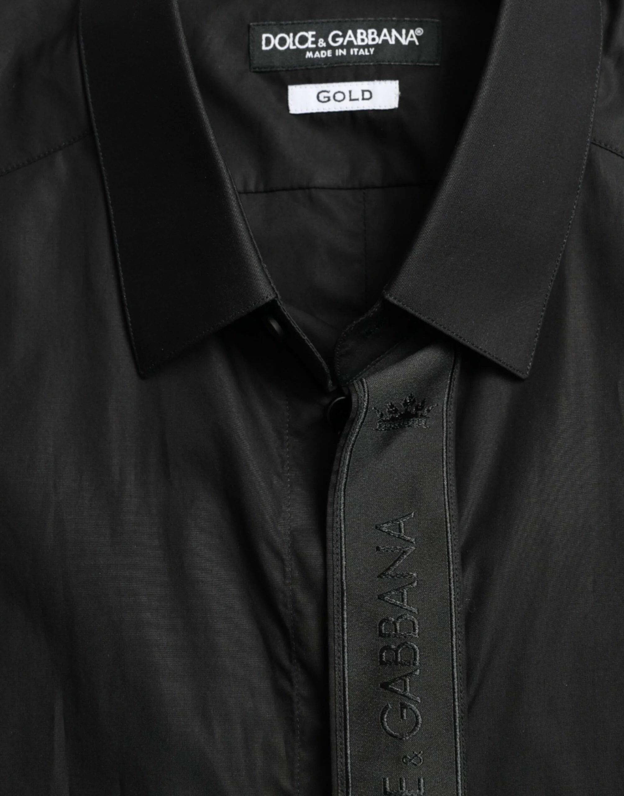 Dolce & Gabbana Black Cotton Logo Formal GOLD Dress Shirt - Shirts