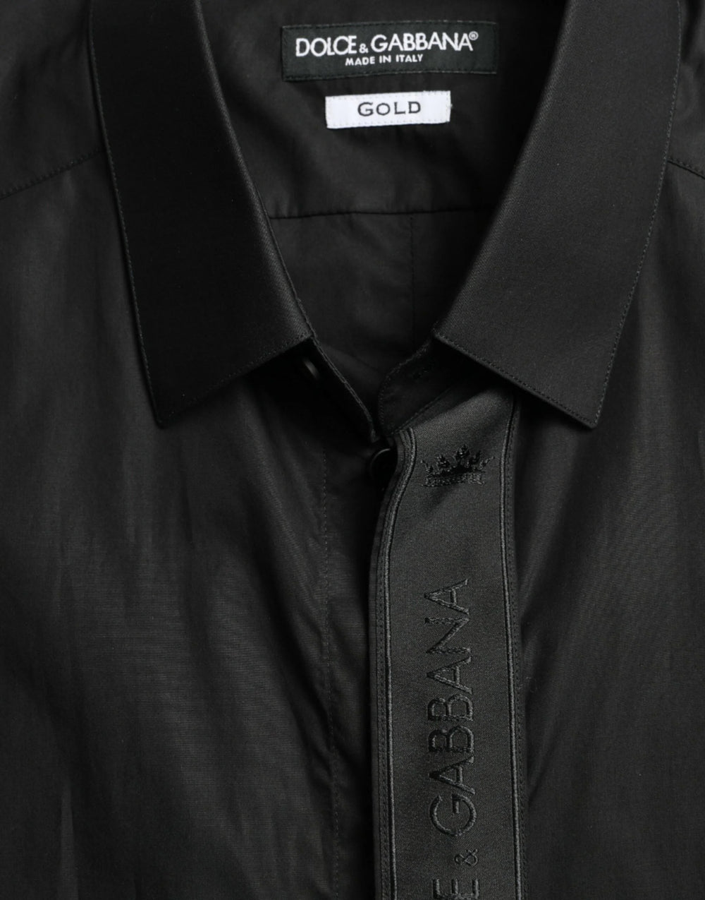 Dolce & Gabbana Black Cotton Logo Formal GOLD Dress Shirt - Shirts