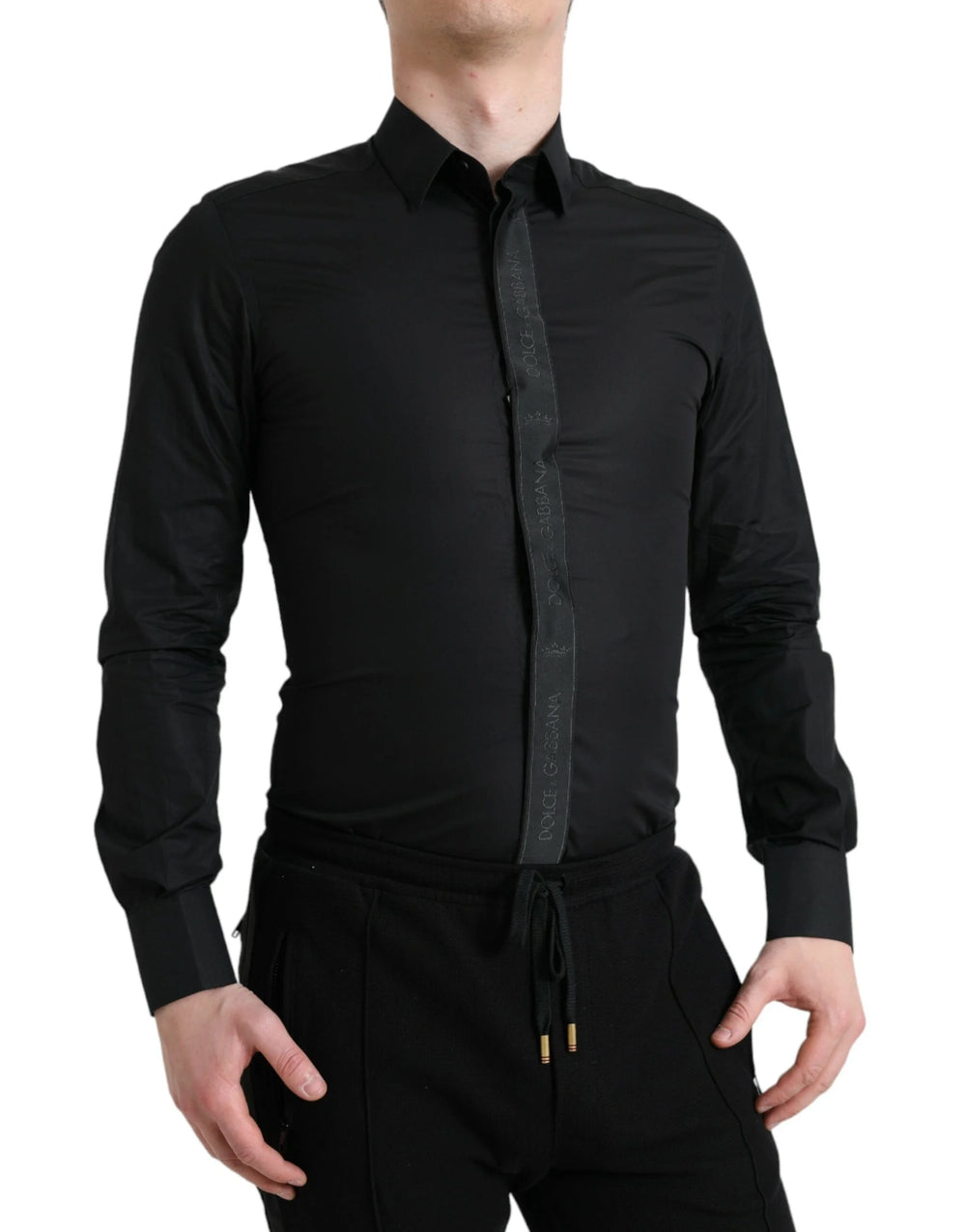 Dolce & Gabbana Black Cotton Logo Formal GOLD Dress Shirt - Shirts