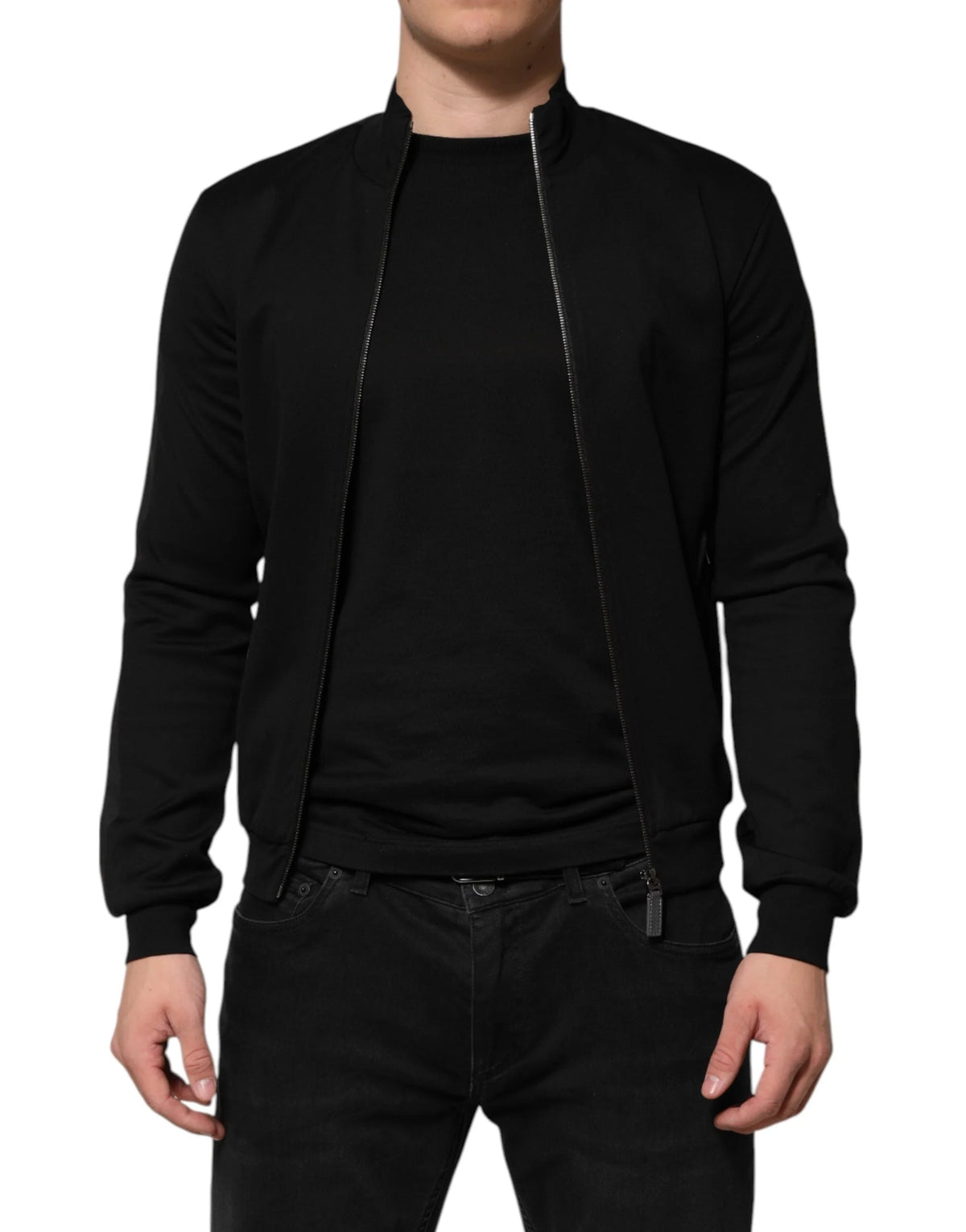 Dolce & Gabbana Black Cotton Logo Full Zip Men Bomber Jacket - Bomber Jackets