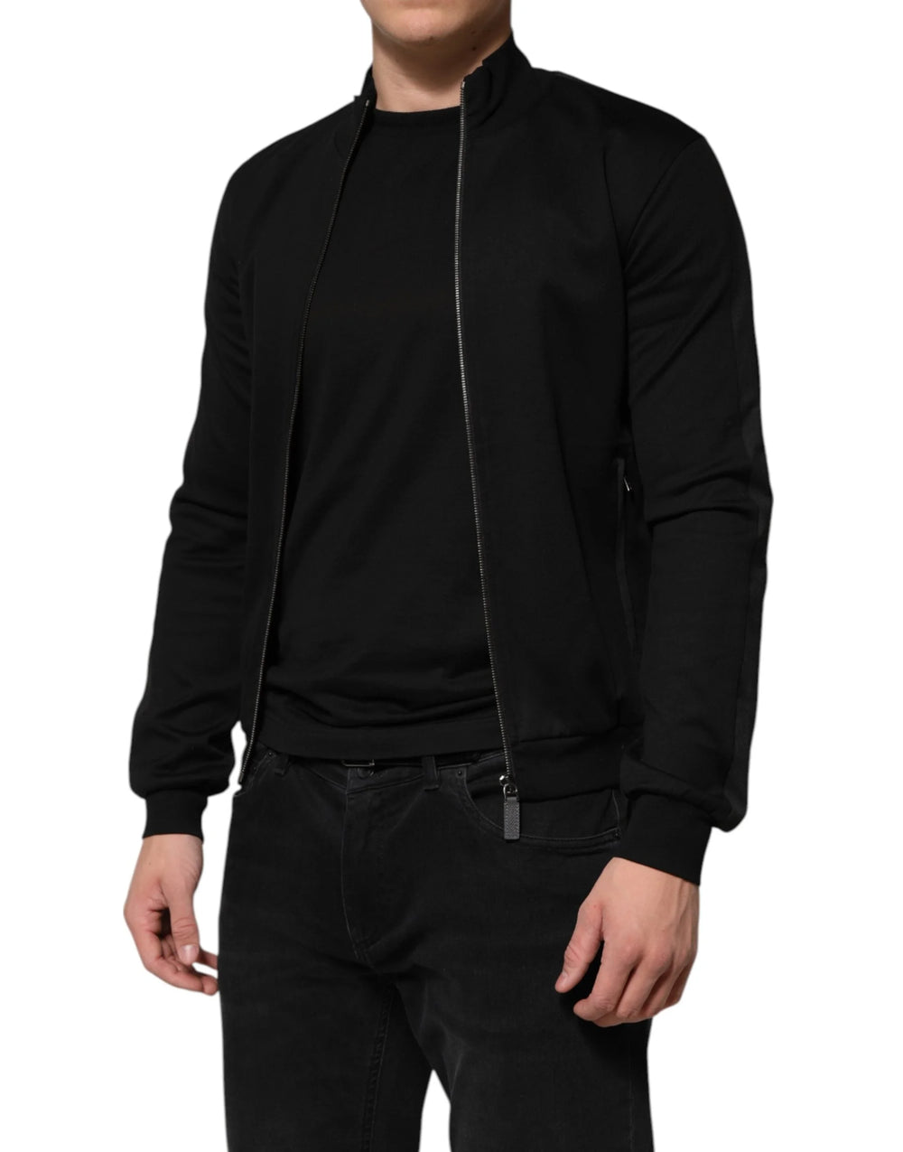 Dolce & Gabbana Black Cotton Logo Full Zip Men Bomber Jacket - Bomber Jackets