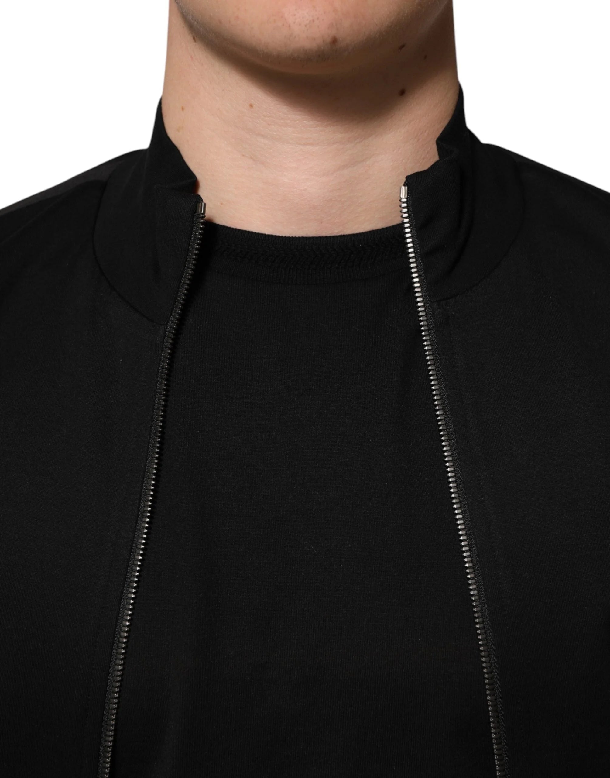 Dolce & Gabbana Black Cotton Logo Full Zip Men Bomber Jacket - Bomber Jackets