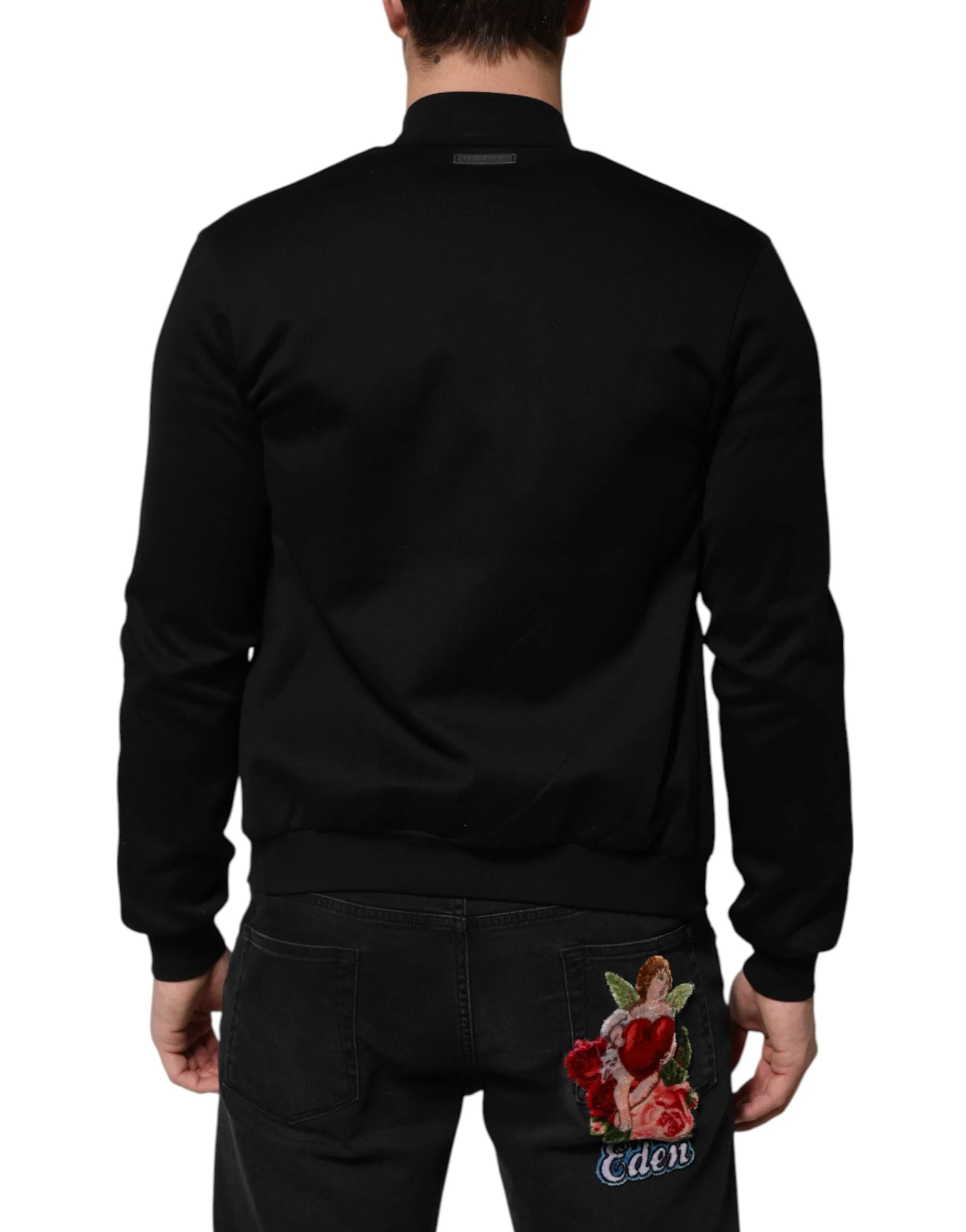 Dolce & Gabbana Black Cotton Logo Full Zip Men Bomber Jacket - Bomber Jackets