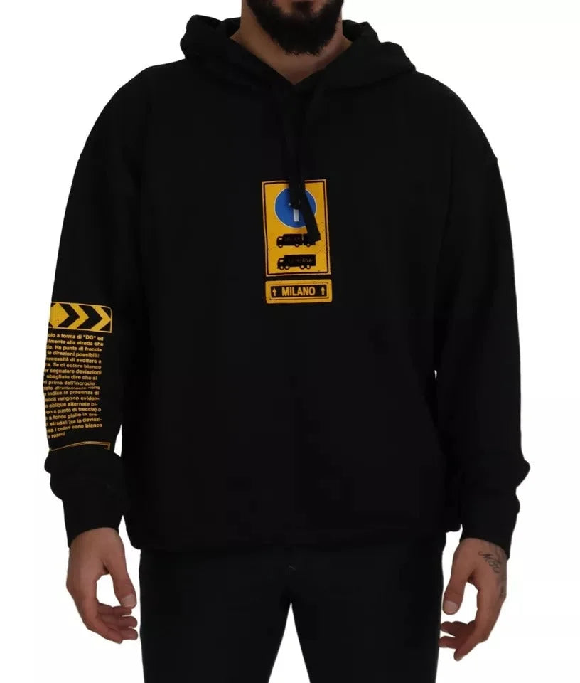Dolce & Gabbana Black Cotton Logo Hooded Sweatshirt Sweater - IT46 | S - Hoodies