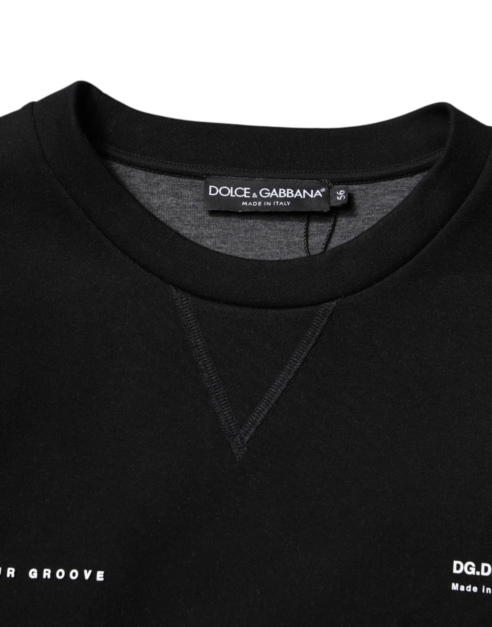 Dolce & Gabbana Black Cotton Logo Knitted Pullover Sweater - IT56 | XXL - Sweatshirts