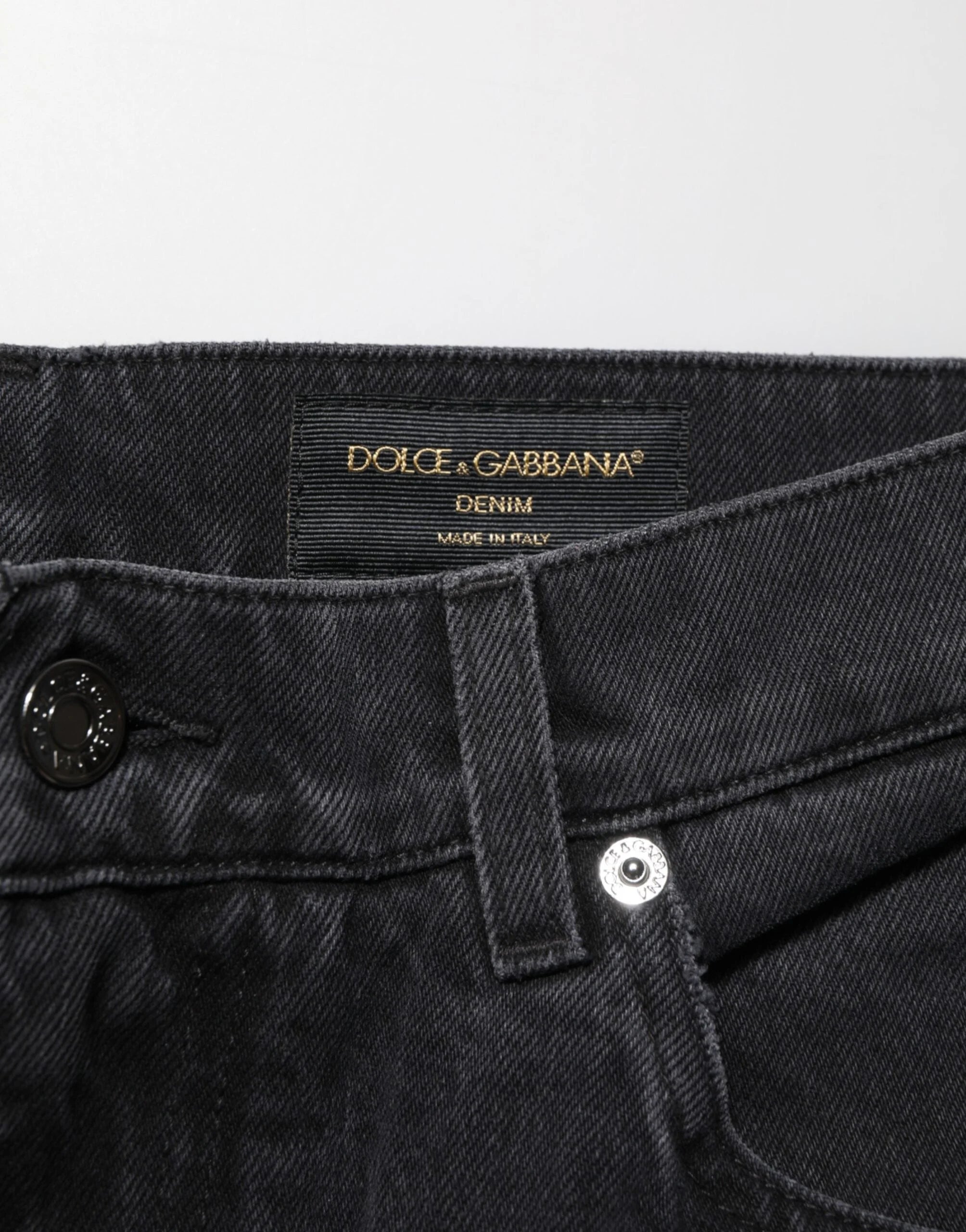 Dolce & Gabbana Black Cotton Logo Men Mid Waist Denim Jeans - Jeans