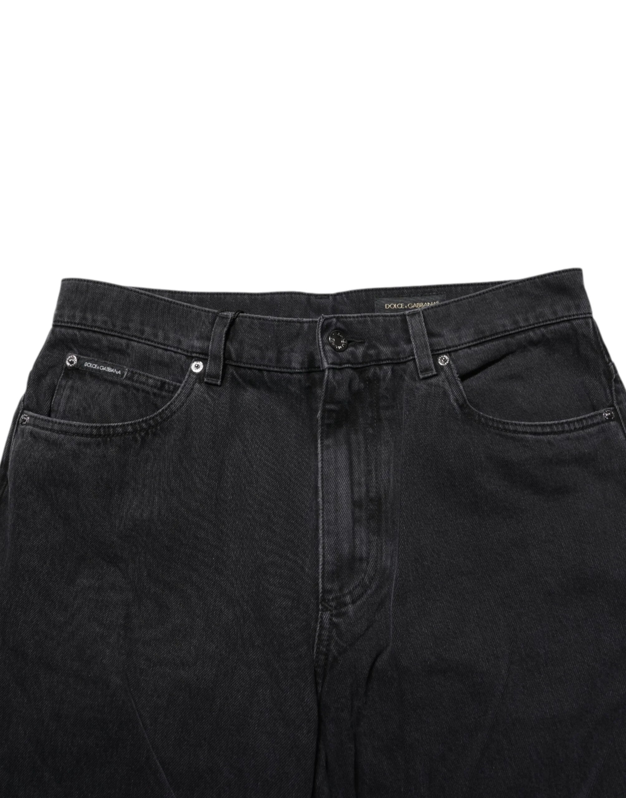 Dolce & Gabbana Black Cotton Logo Men Mid Waist Denim Jeans - Jeans