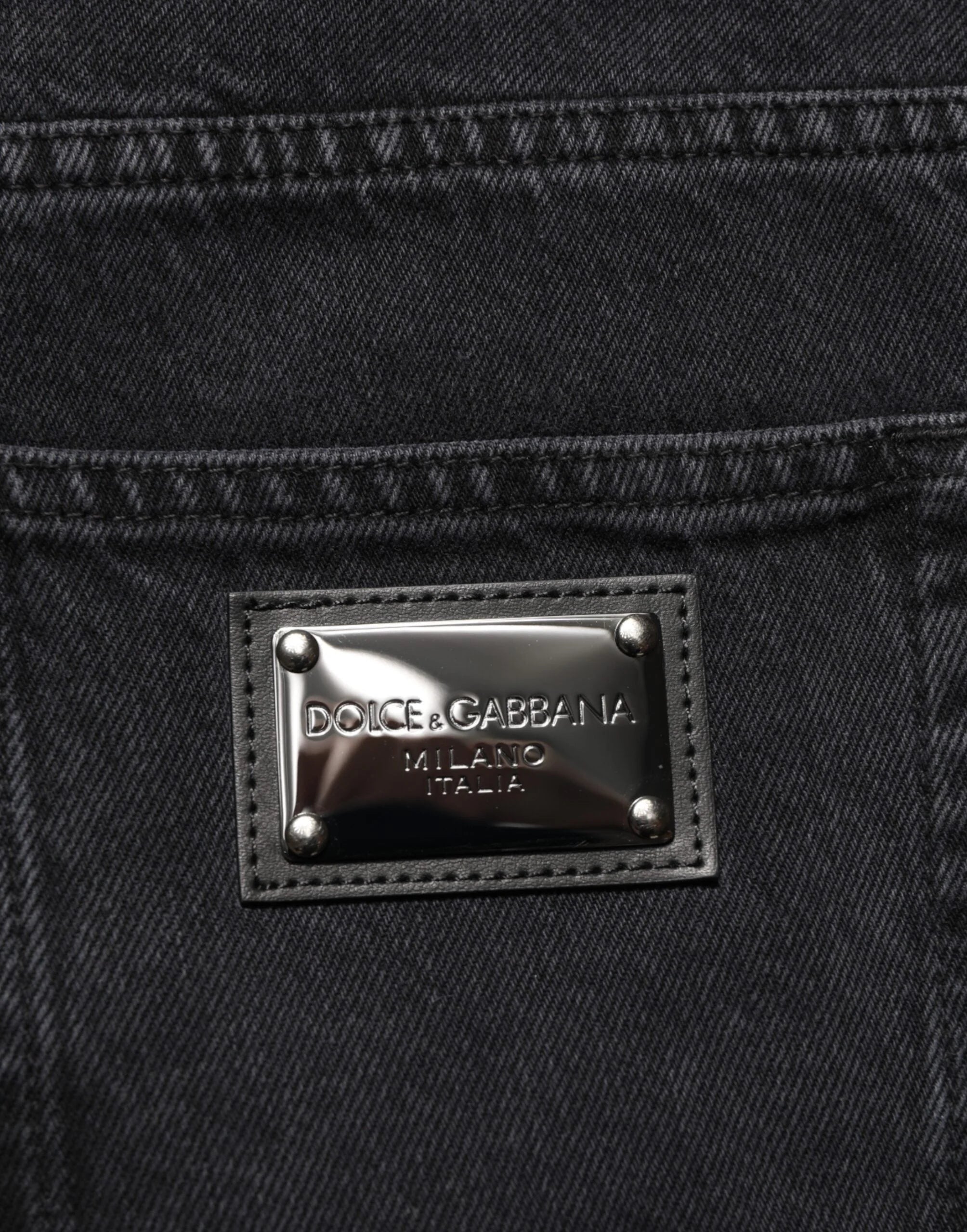 Dolce & Gabbana Black Cotton Logo Men Mid Waist Denim Jeans