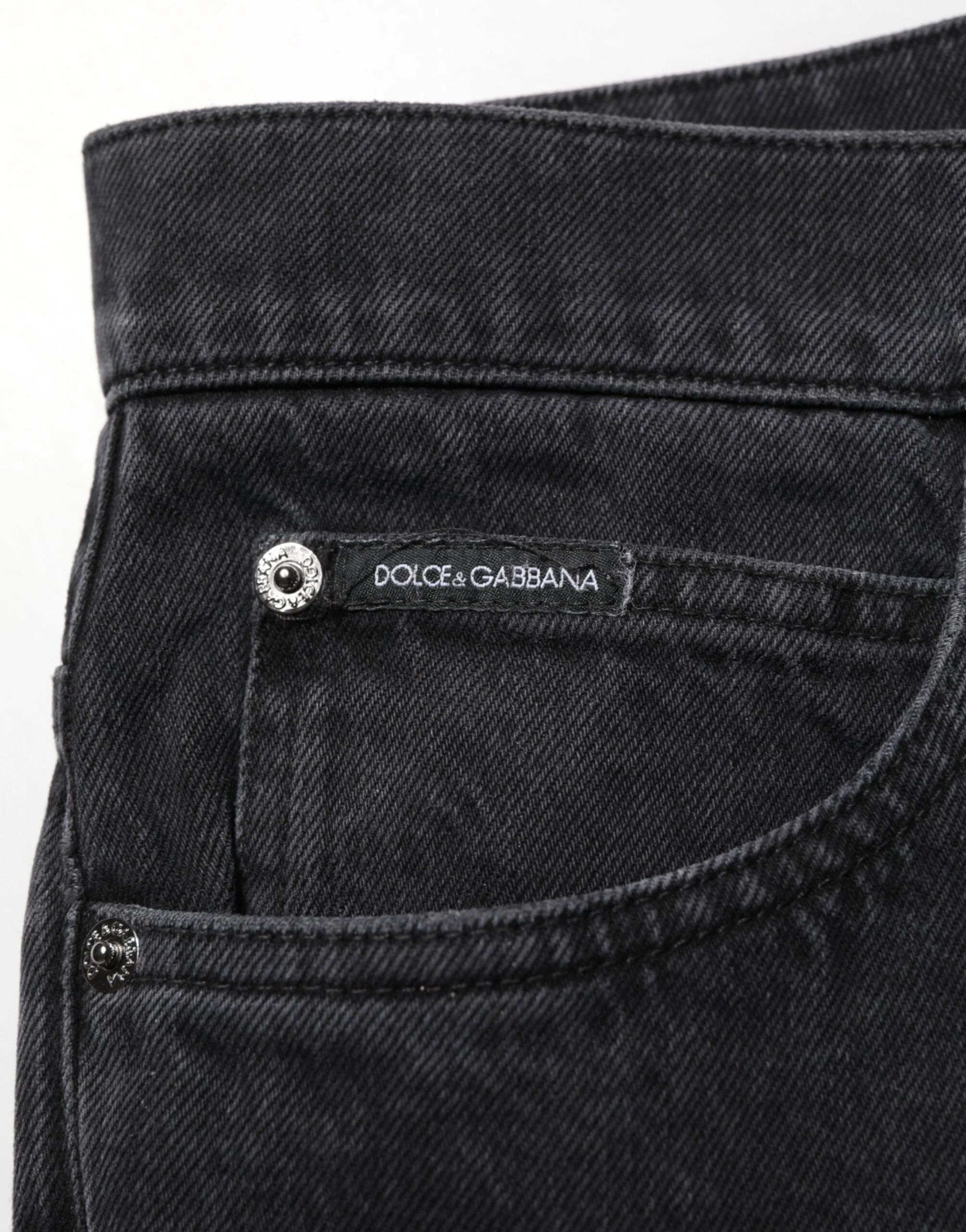 Dolce & Gabbana Black Cotton Logo Men Mid Waist Denim Jeans - Jeans