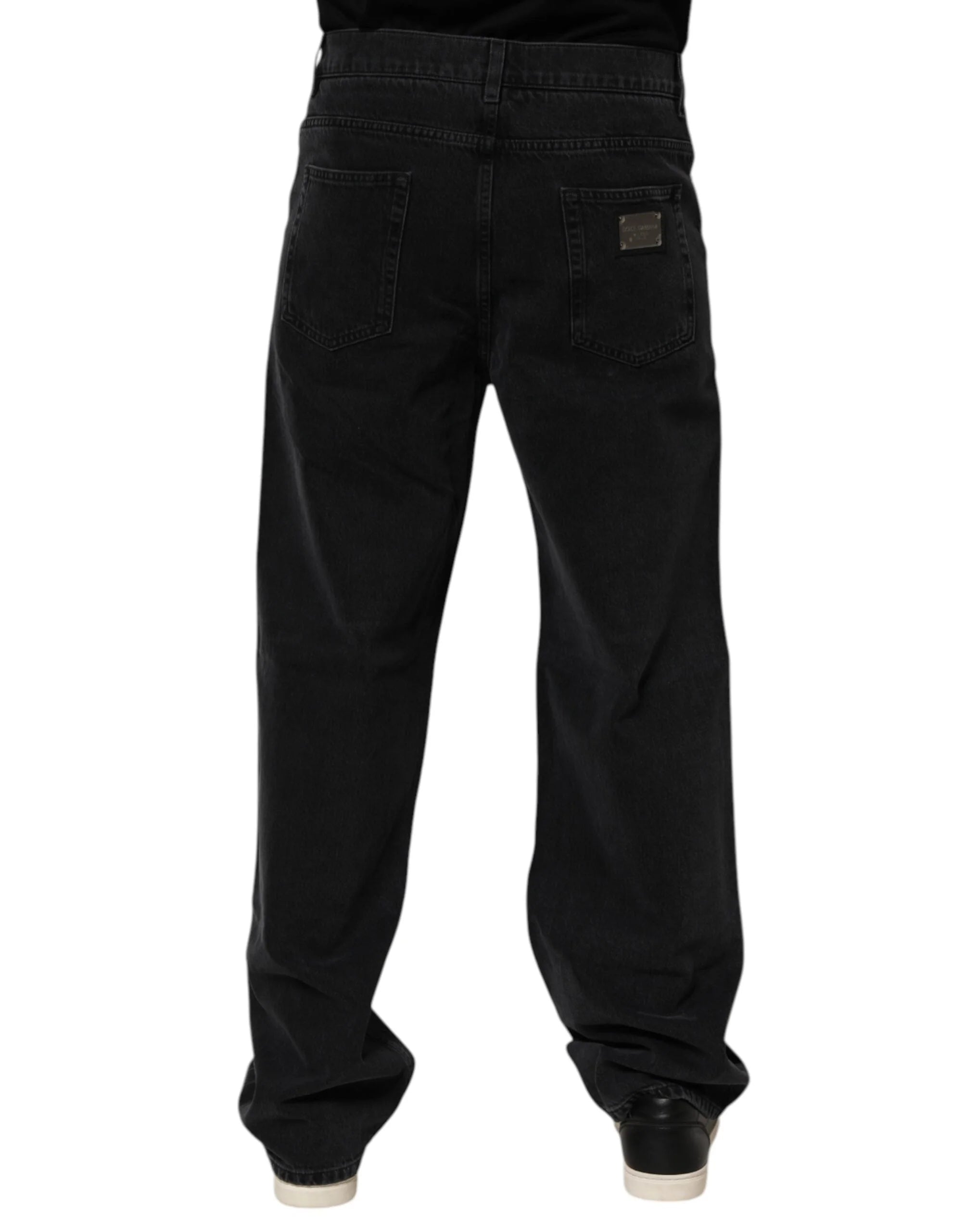 Dolce & Gabbana Black Cotton Logo Men Mid Waist Denim Jeans - Jeans
