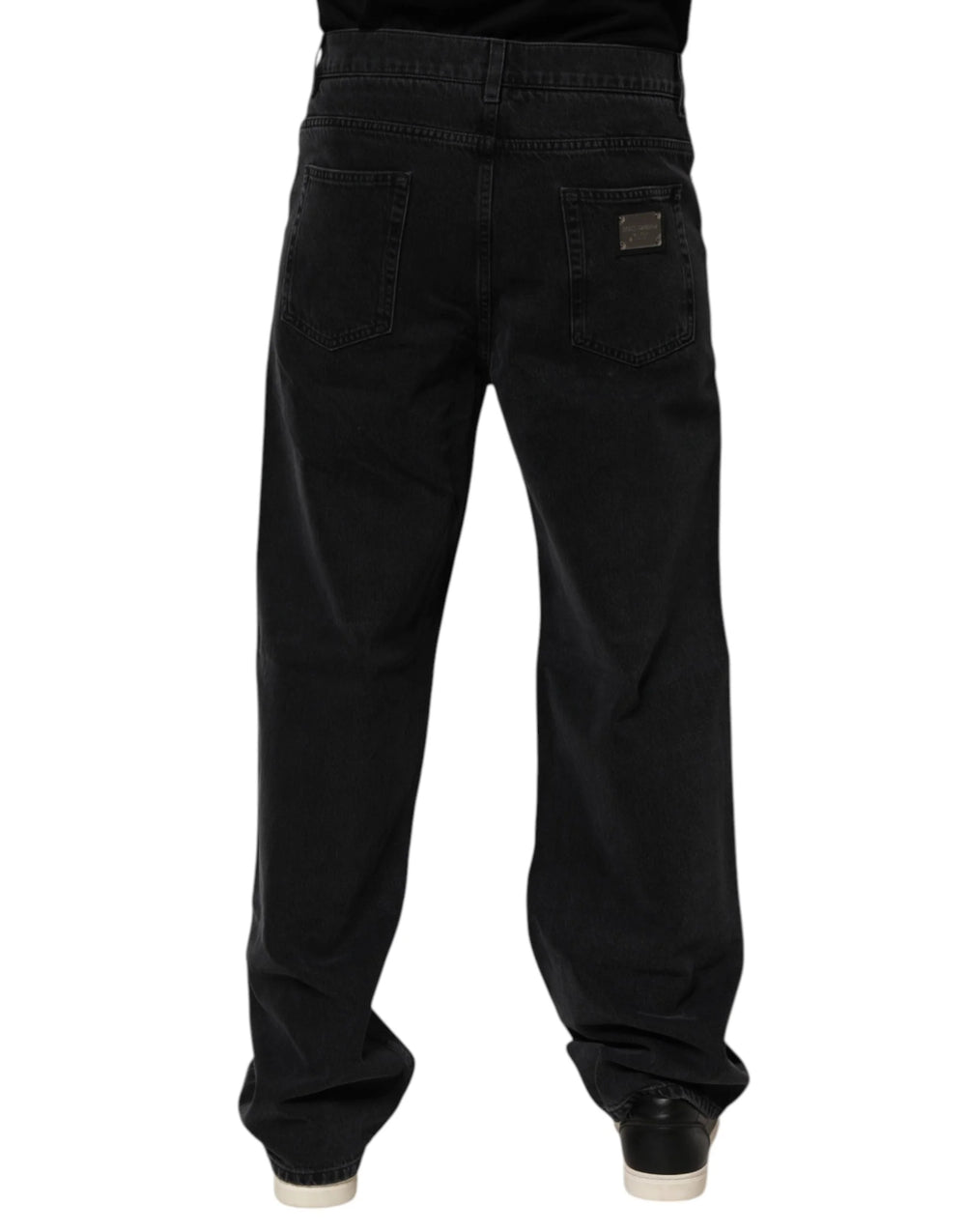 Dolce & Gabbana Black Cotton Logo Men Mid Waist Denim Jeans - Jeans