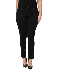 Dolce & Gabbana Black Cotton Logo Mid Waist Skinny Denim Jeans - IT42|M - Jeans