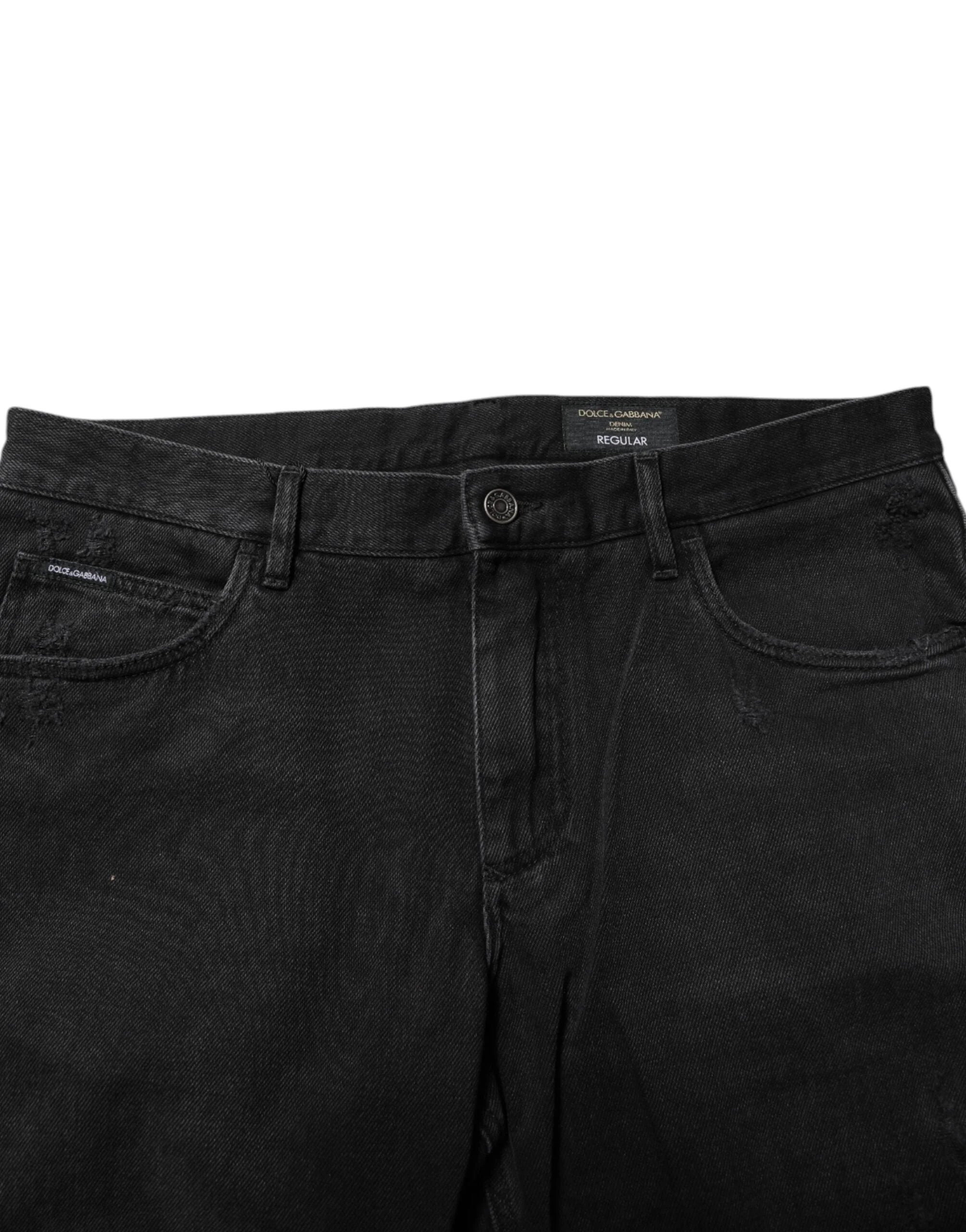 Dolce & Gabbana Black Cotton Logo Plaque Skinny Denim Jeans - IT52 | XL