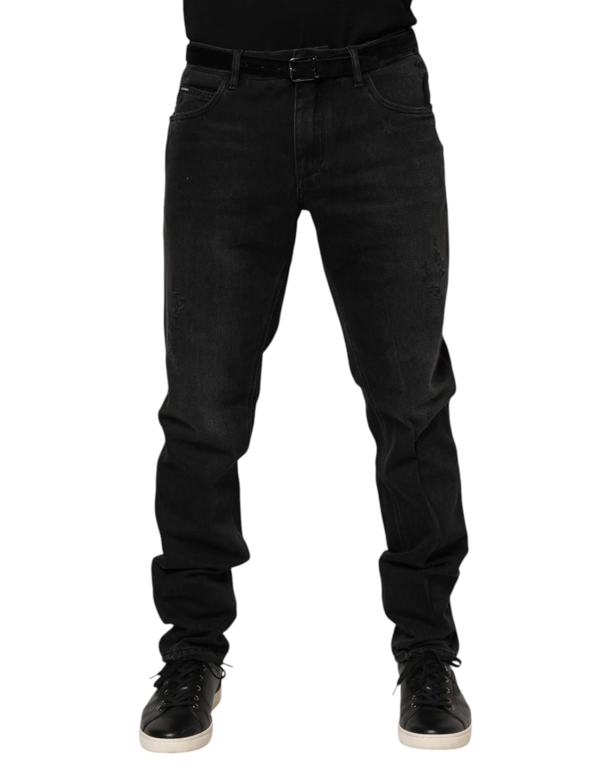 Dolce & Gabbana Black Cotton Logo Plaque Skinny Denim Jeans - IT52 | XL